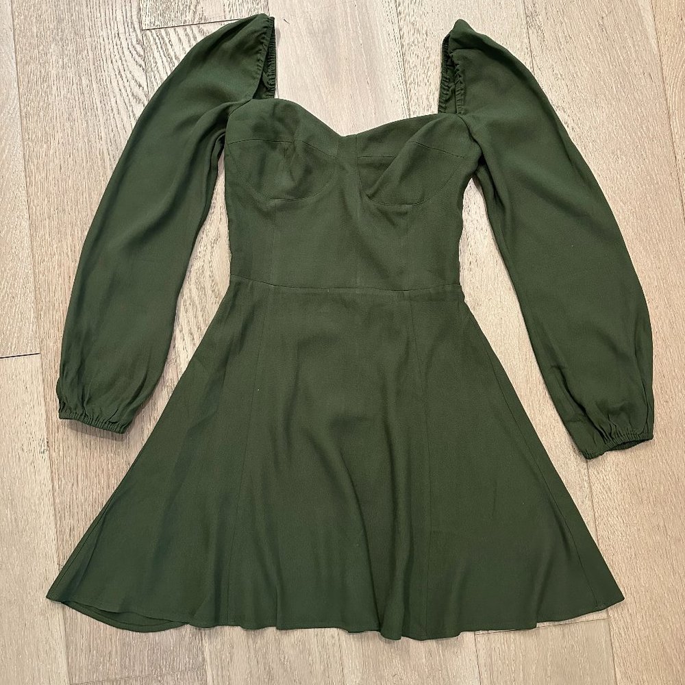 Reformation Green Short Dress with Long Sleeves (Size 2) - Gently Used